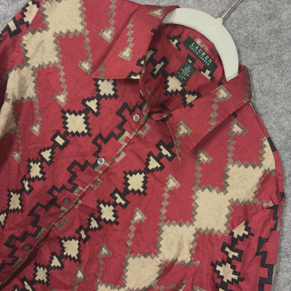 Lauren Ralph Lauren Shirt Womens XL Red Brown Aztec Button Down Equestrian